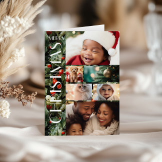 Holly Festive Family Photo Collage Christmas Card