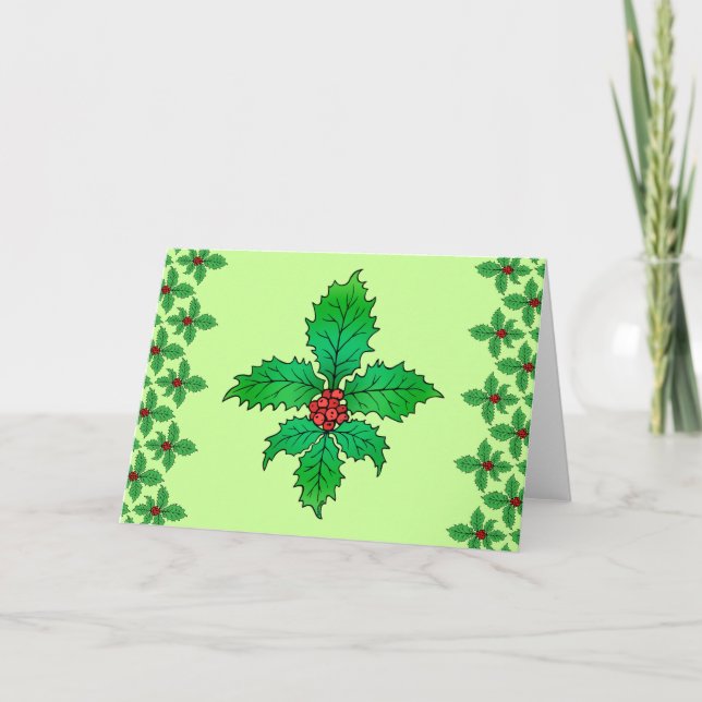 Holly Fleur de lis Holiday Card (Front)