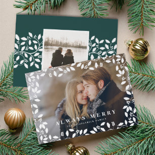 Holly Frame Always Merry Photo Holiday Card