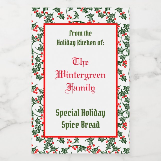 Holly From the Holiday Kitchen of Family Baking Food Label (Single Label)