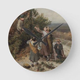 Holly Gatherers (w/c and bodycolour) Round Clock