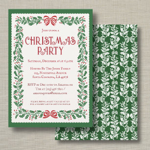 Holly Gift Exchange Christmas Party Red Green Invitation