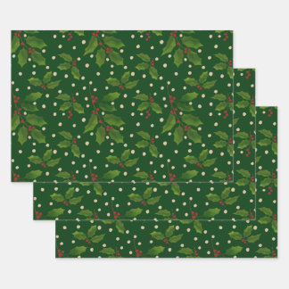 Holly gift wrap 3 pack