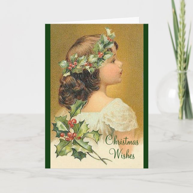 Holly Girl Old Fashioned Christmas Card (Front)