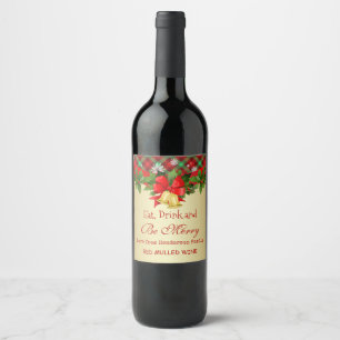 Holly, golden bells and snowflakes Christmas Wine Label