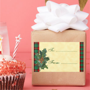 Holly Green Red Plaid Gift Sticker