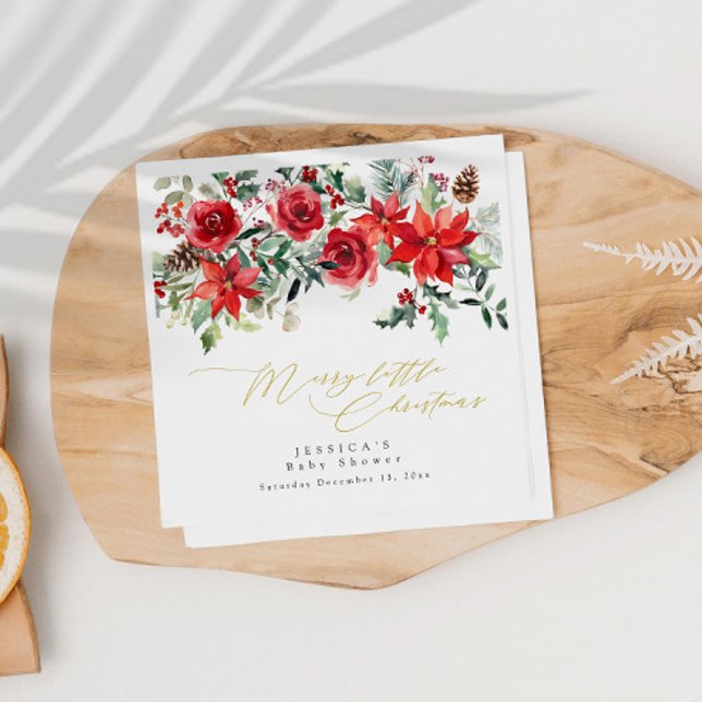Holly Greenery Christmas Baby Shower Invitation Napkin (Creator Uploaded)