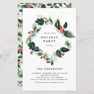 Holly Greenery Winter Holiday Party Invitation