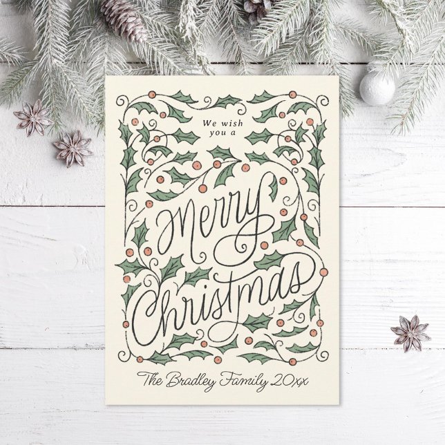 Holly Hand-lettered Merry Christmas  Holiday Card (Creator Uploaded)