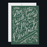 Holly Hand Lettered We Wish You A Merry Christmas Holiday Card<br><div class="desc">Customise with your name,  year,  background colour. Original lettering piece by Becky Nimoy. Add a photo on the back or a message.</div>