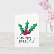 Holly Happy Holidays FOLDED card
