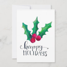 Holly - Happy Holidays Watercolor FLAT
