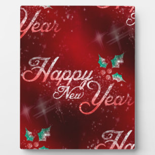 holly happy new year plaque