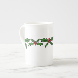 Holly holiday bone china mug