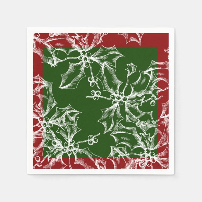 Holly Holiday Cocktail Napkins (Front)