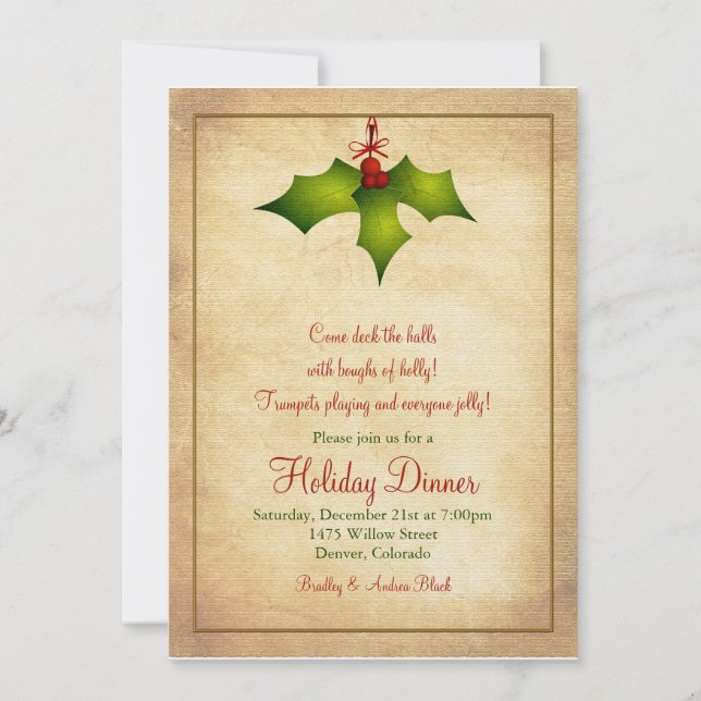 Holly Holiday Dinner Party Invitation (Front)