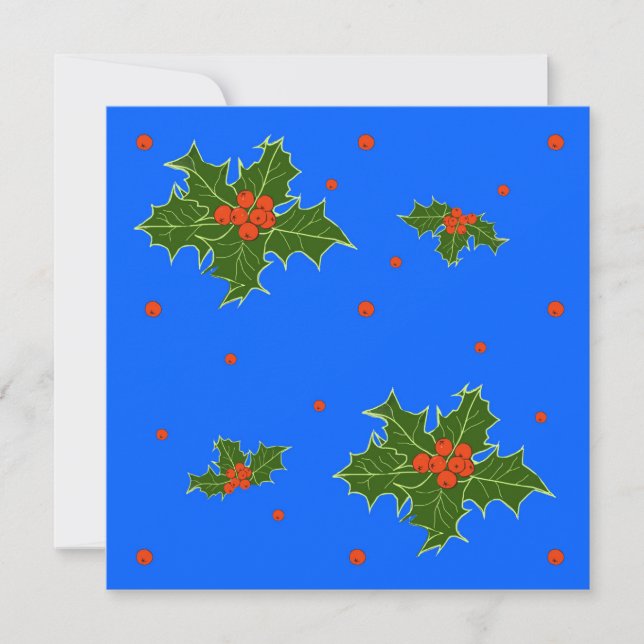 Holly (Ilex) Christmas Motif on Festive Blue  (Front)