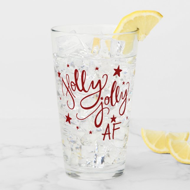 Holly Jolly AF | Red Drinking Humour Quote Script Glass (Back Ice)