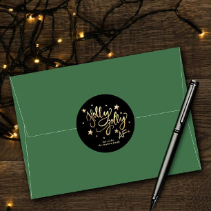 Holly Jolly AF Shiny Gold Faux Foil Script Classic Round Sticker