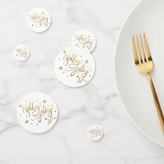 Holly Jolly AF | Shiny Gold Faux Foil Script Confetti (Group)