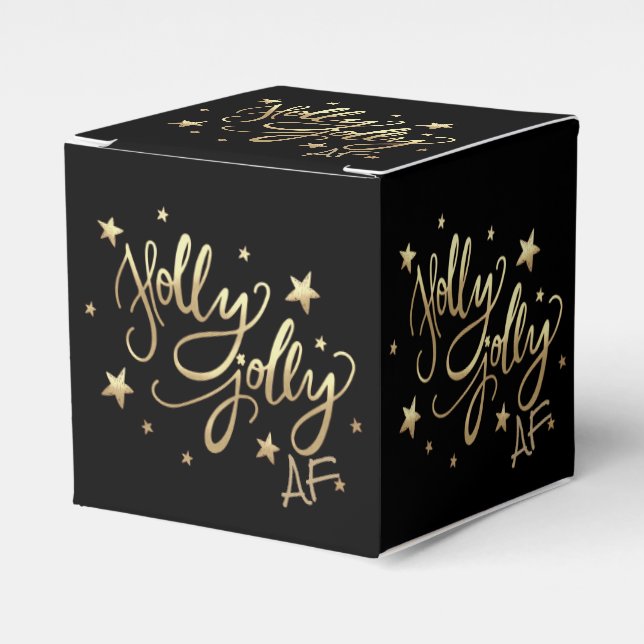 Holly Jolly AF | Shiny Gold Faux Foil Script Favour Box (Front Side)