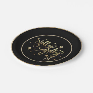 Holly Jolly AF Shiny Gold Faux Foil Script Paper Plate