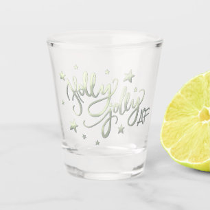 Holly Jolly AF   Shiny Silver Faux Foil Script Shot Glass
