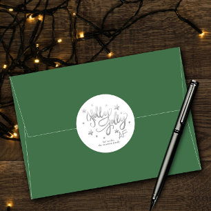 Holly Jolly AF Shiny Silver Typography Christmas Classic Round Sticker