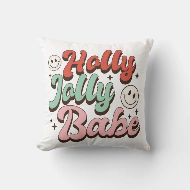 Holly Jolly Babe Groovy Christmas Cushion (Front)