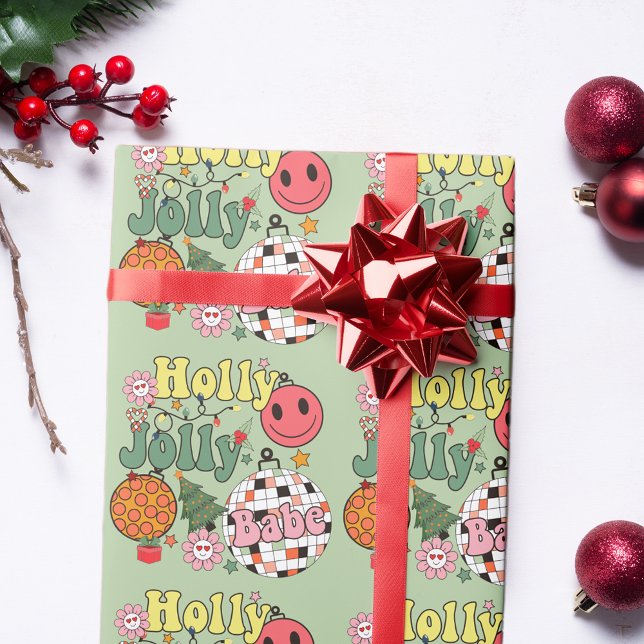 Holly Jolly Babe Retro 70's Typography  Wrapping Paper (Creator Uploaded)