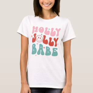 Holly Jolly Babe Retro Christmas T-Shirt