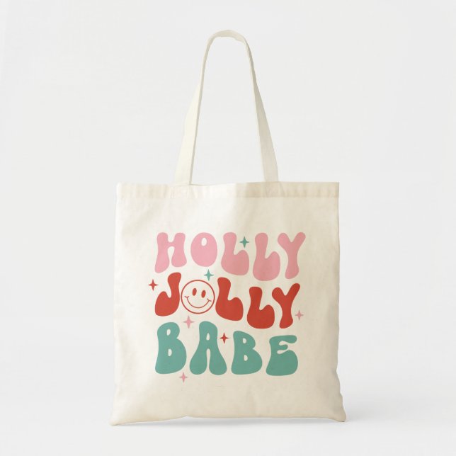 Holly Jolly Babe Retro Christmas Tote Bag (Front)