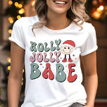 Holly Jolly Babe Retro Funny Christmas Tri-Blend Shirt<br><div class="desc">Celebrate the season with this retro-inspired "Holly Jolly Babe" funny Christmas shirt! Featuring vintage-style red and green lettering and a cute cartoon Santa, this design is perfect for anyone who loves nostalgic holiday fashion. The playful retro vibe adds charm and humour to your holiday wardrobe, making it ideal for festive...</div>