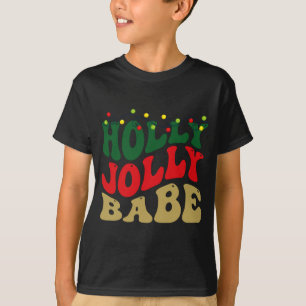 Holly Jolly Babe Retro Groovy Christmas Black T-Shirt