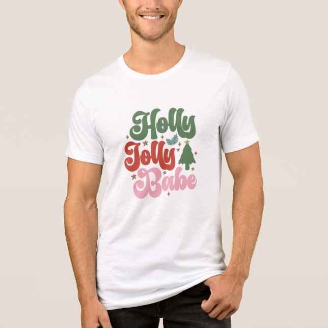 Holly Jolly Babe Retro Groovy Christmas Holidays Tri-Blend Shirt (Front)