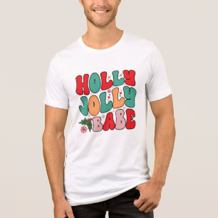 Holly Jolly Babe Retro Groovy Christmas Holidays Tri-Blend Shirt