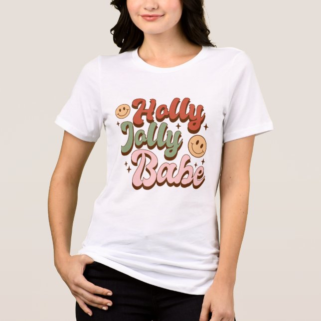 Holly Jolly Baby and Retro Happy Face Christmas Tri-Blend Shirt (Front)