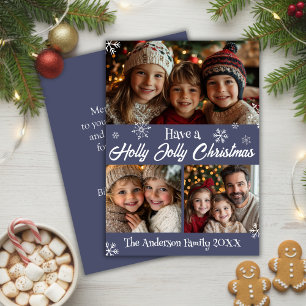 Holly Jolly Blue And White Christmas Family Photo Holiday Card