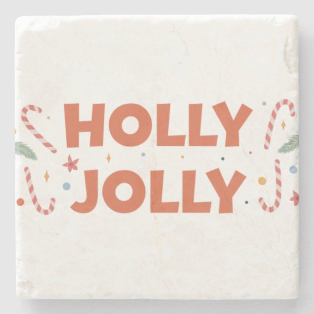 Holly Jolly Candy Canes Stone Coaster (Front)
