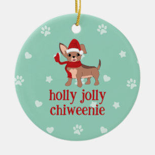 holly jolly Chiweenie  Ceramic Tree Decoration