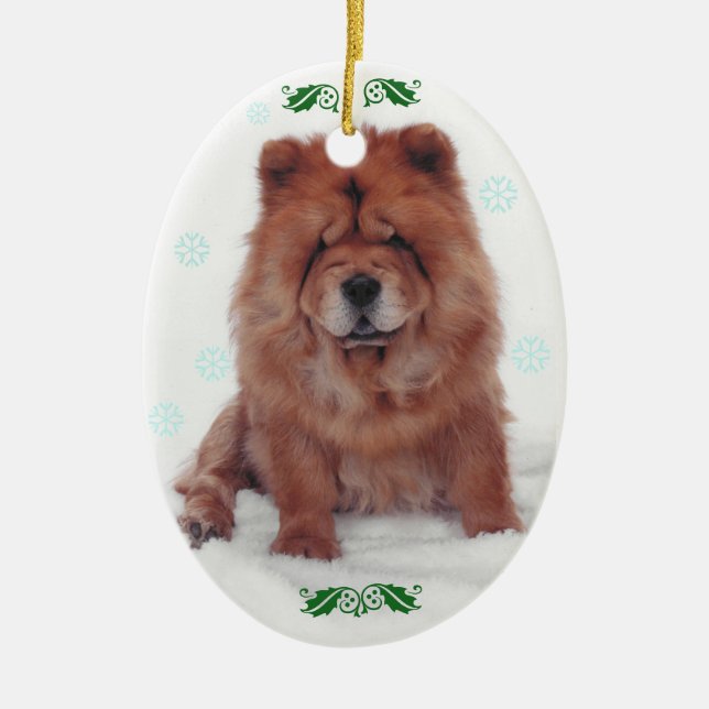 Holly Jolly Chow Christmas Ceramic Tree Decoration (Front)