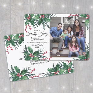 Holly Jolly Christmas 1 Photo Winter Foliage Holiday Card