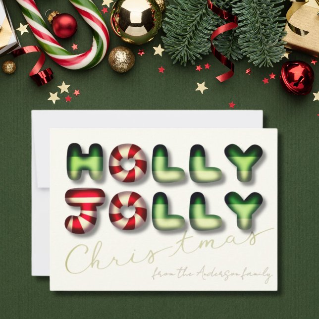 Holly Jolly Christmas 3D effect green red Holiday Card (Creator Uploaded)