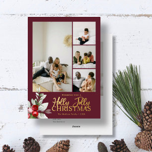 Holly Jolly Christmas 5 Photo Berry Deep Red