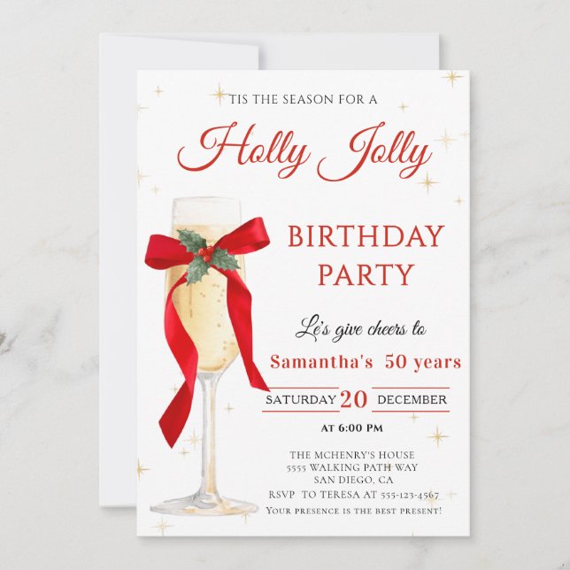 Holly Jolly christmas birthday Party Invitation (Front)