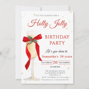 Holly Jolly christmas birthday Party Invitation