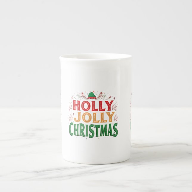 Holly Jolly Christmas Bone China Mug   (Front)