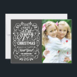Holly Jolly Christmas Chalkboard Photo Card<br><div class="desc">Festive and folksy curly chalk-art style Christmas Holiday greetings photo template on trendy flat cards. Whimsical chalkboard style swirly frame with white typography and retro mix of hand-lettered styles, decorated with frosty foliage and holly berries. Add your favourite holiday family photo and customise the text. Modern way to send happy...</div>
