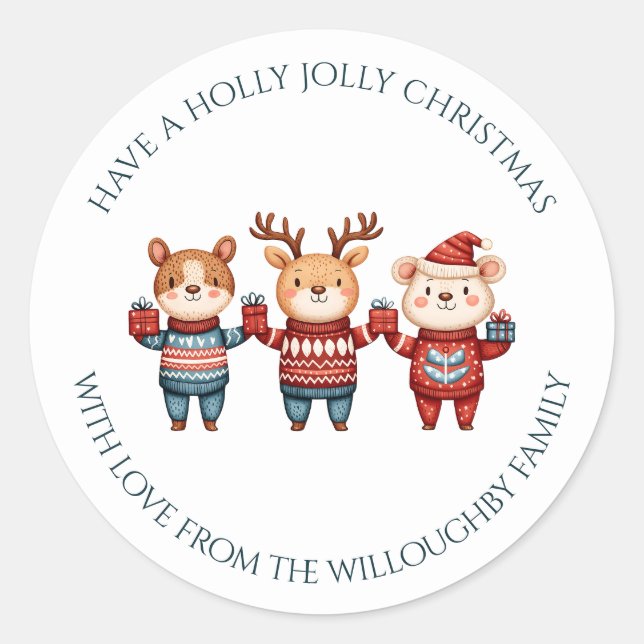 Holly Jolly Christmas Classic Round Sticker (Front)