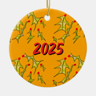 Holly Jolly Christmas Custom Date Ceramic Tree Decoration